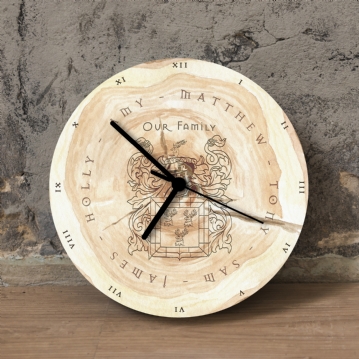 Personalised Family Tree Coat of Arms Clock