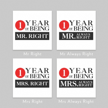 Set of Two 1 Year of Being Right Mr and Mrs Mugs