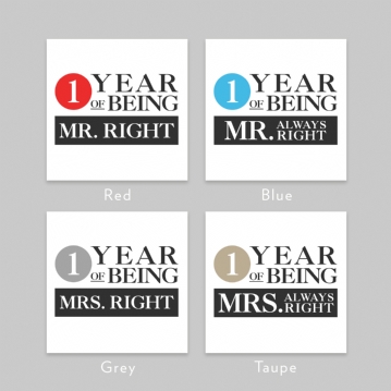 Set of Two 1 Year of Being Right Mr and Mrs Mugs