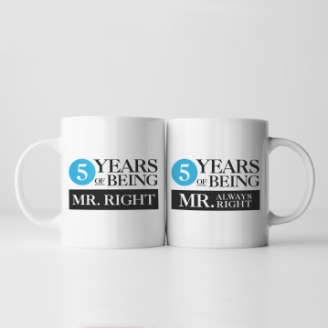 Set of Two 5 Years of Being Right Mr and Mrs Mugs