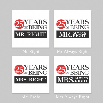 Set of Two 25 Years of Being Right Mr and Mrs Mugs
