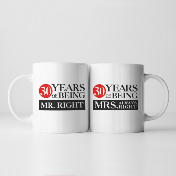 Set of Two 30 Years of Being Right Mr and Mrs Mugs