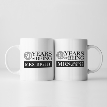 Set of Two 30 Years of Being Right Mr and Mrs Mugs