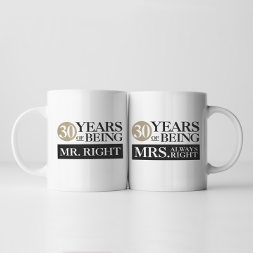 Set of Two 30 Years of Being Right Mr and Mrs Mugs