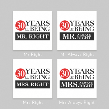 Set of Two 30 Years of Being Right Mr and Mrs Mugs