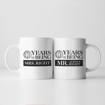 Set of Two 40 Years of Being Right Mr and Mrs Mugs