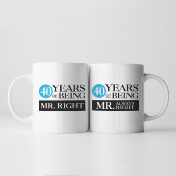 Set of Two 40 Years of Being Right Mr and Mrs Mugs