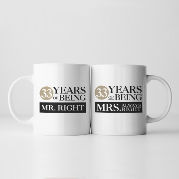 Set of 2 Personalised Years of Being Right Mr and Mrs Mugs