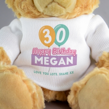 Personalised 30th Birthday Balloon Teddy Bear