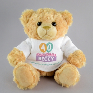 Personalised 40th Birthday Balloon Teddy Bear