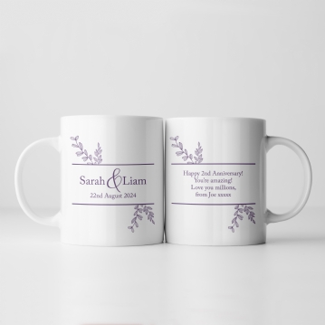 Botanical Personalised 2nd Wedding Anniversary Mug