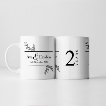Botanical Personalised 2nd Wedding Anniversary Mug