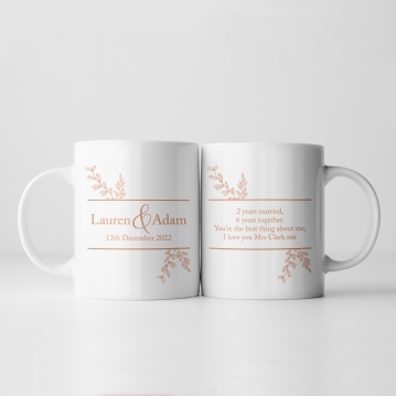 Botanical Personalised 2nd Wedding Anniversary Mug