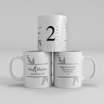 Botanical Personalised 2nd Wedding Anniversary Mug