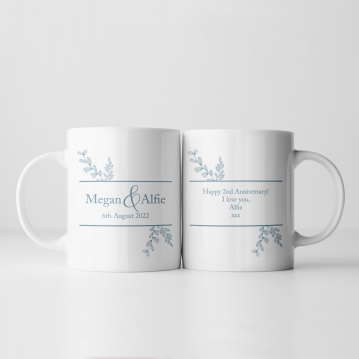 Botanical Personalised 2nd Wedding Anniversary Mug