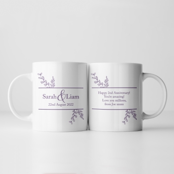 Botanical Personalised 2nd Wedding Anniversary Mug