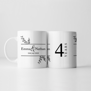 Botanical Personalised 4th Wedding Anniversary Mug