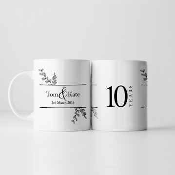 Botanical Personalised 10th Wedding Anniversary Mug