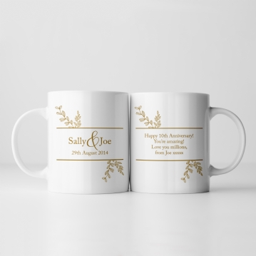 Botanical Personalised 10th Wedding Anniversary Mug