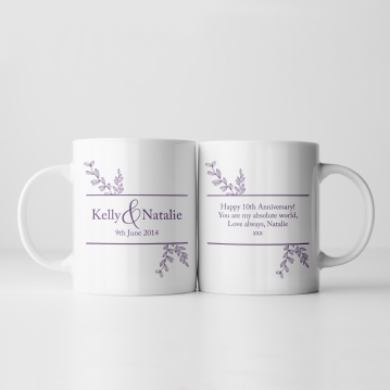Botanical Personalised 10th Wedding Anniversary Mug