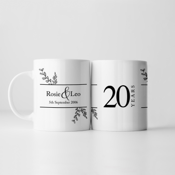 Personalised Personalised Botanical 20th Wedding Anniversary Mug