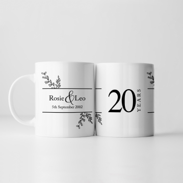 Personalised Personalised Botanical 20th Wedding Anniversary Mug