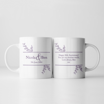 Personalised Personalised Botanical 20th Wedding Anniversary Mug