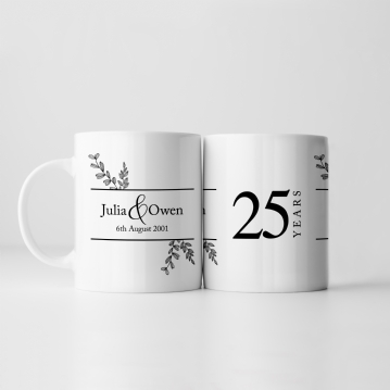 Botanical Personalised 25th Wedding Anniversary Mug