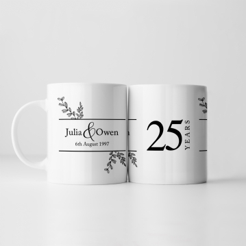 Botanical Personalised 25th Wedding Anniversary Mug