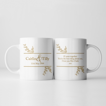 Botanical Personalised 25th Wedding Anniversary Mug