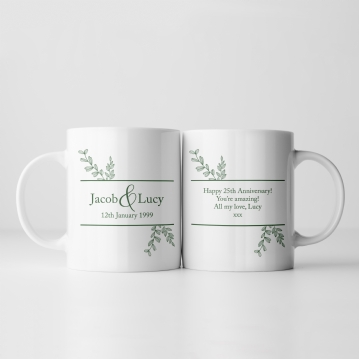 Botanical Personalised 25th Wedding Anniversary Mug