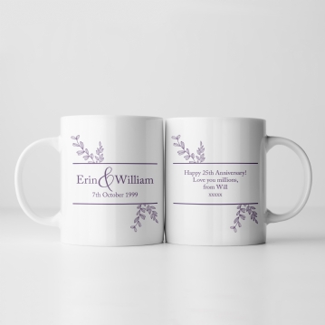 Botanical Personalised 25th Wedding Anniversary Mug