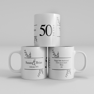 Botanical Personalised 50th Wedding Anniversary Mug
