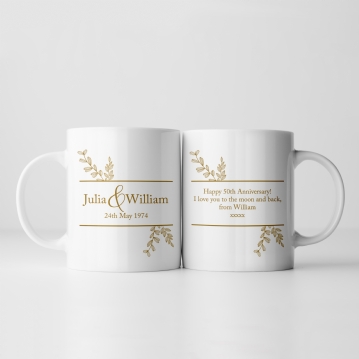 Botanical Personalised 50th Wedding Anniversary Mug
