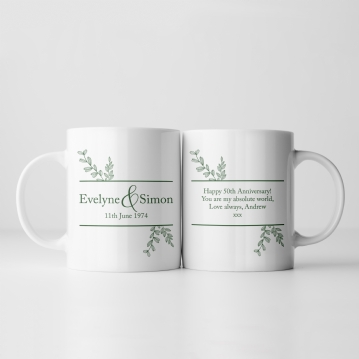 Botanical Personalised 50th Wedding Anniversary Mug