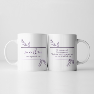 Botanical Personalised 50th Wedding Anniversary Mug
