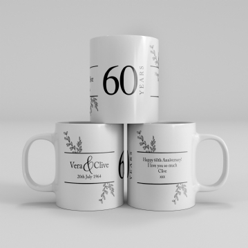 Botanical Personalised 60th Wedding Anniversary Mug