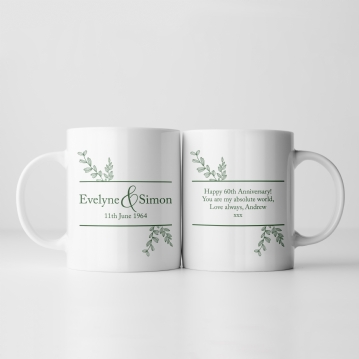 Botanical Personalised 60th Wedding Anniversary Mug