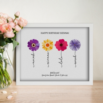 Bunch of Flowers with Name Stems Personalised Print