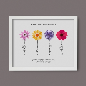 Bunch of Flowers with Name Stems Personalised Print