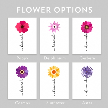 Bunch of Flowers with Name Stems Personalised Print