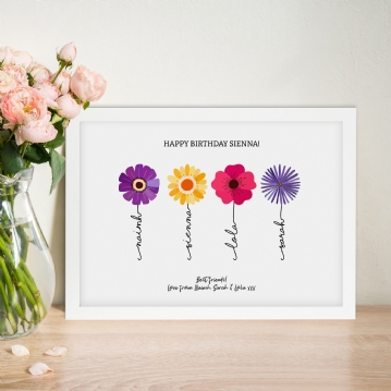 Bunch of Flowers with Name Stems Personalised Print