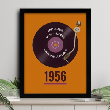 Personalised 70th Birthday Print Feat. Retro Record & Year