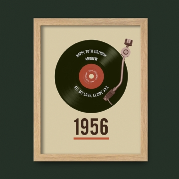 Personalised 70th Birthday Print Feat. Retro Record & Year