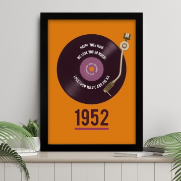 Personalised 70th Birthday Print Feat. Retro Record & Year