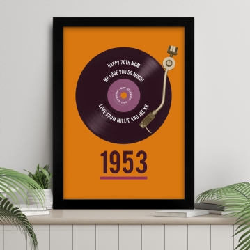 Personalised 70th Birthday Print Feat. Retro Record & Year