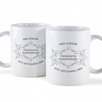 Personalised Pair Of Twentieth Anniversary Mugs
