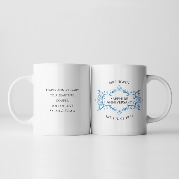 Personalised Pair of Sapphire Anniversary Mugs