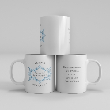 Personalised Pair of Sapphire Anniversary Mugs