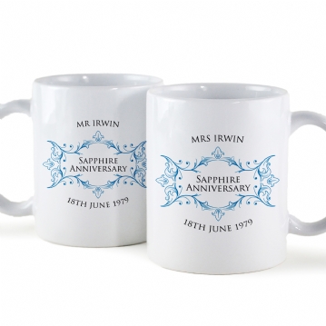 Personalised Pair of Sapphire Anniversary Mugs